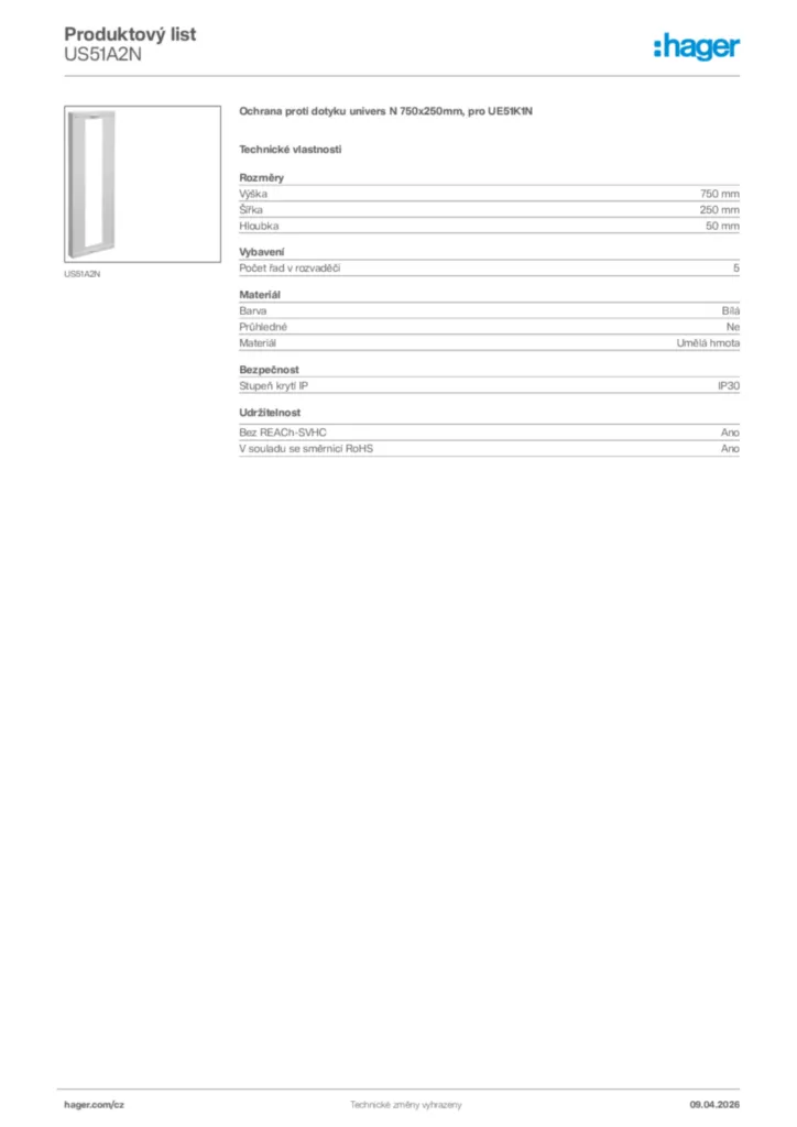 Obrázek Hager Product data sheet US51A2N | Hager