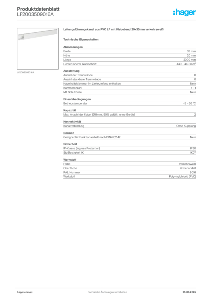 Bild Hager Produktdatenblatt LF2003509016A | Hager Deutschland