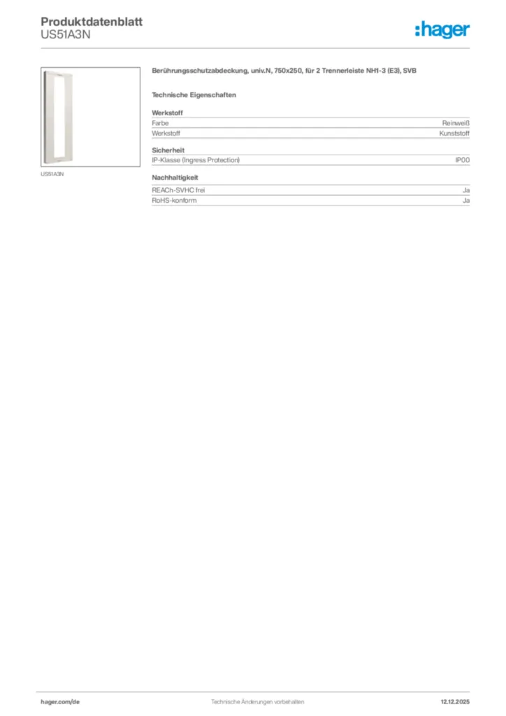 Bild Hager Produktdatenblatt US51A3N | Hager Deutschland