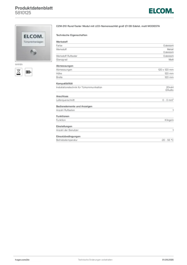 Bild Elcom Produktdatenblatt 5810125 | Hager Deutschland