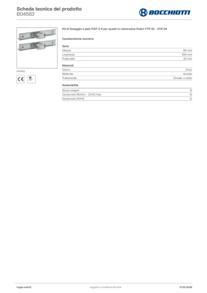 Immagine Bocchiotti Scheda tecnica del prodotto B04583 | Hager Italia