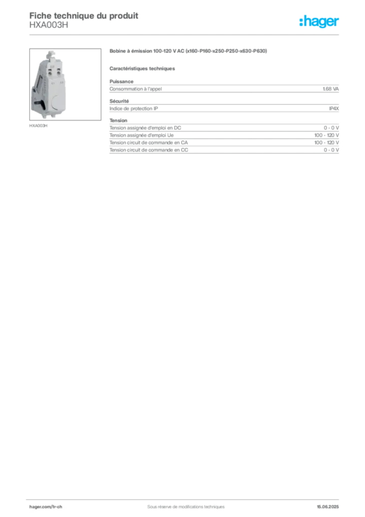 Image Hager Fiche technique du produit HXA003H | Hager Suisse