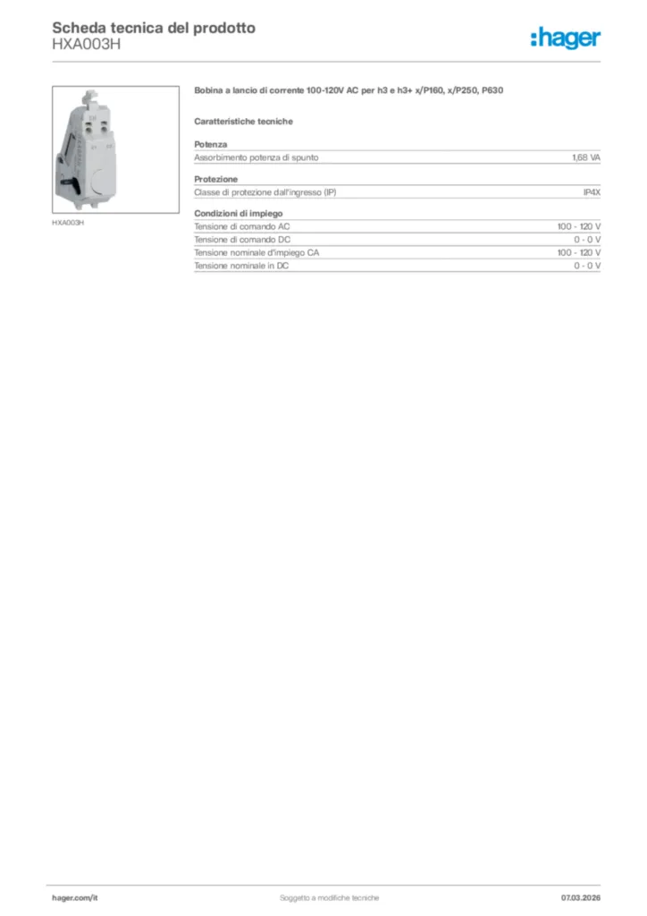Immagine Hager Scheda tecnica del prodotto HXA003H | Hager Italia