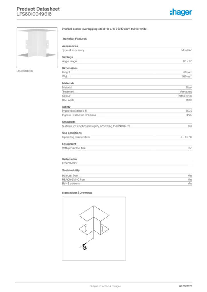 Image Hager Product data sheet LFS6010049016  | Hager Africa