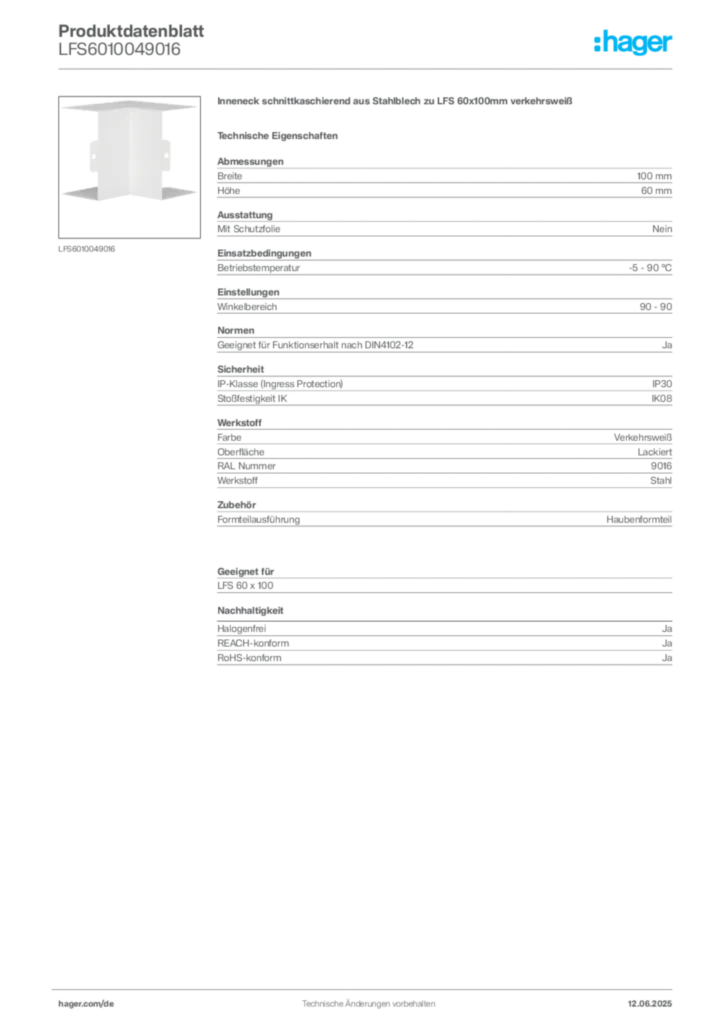 Bild Hager Produktdatenblatt LFS6010049016 | Hager Deutschland