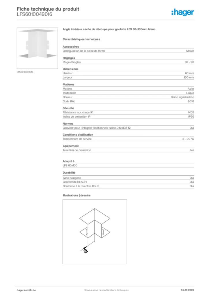 Image Hager Fiche technique du produit LFS6010049016 | Hager Belgique