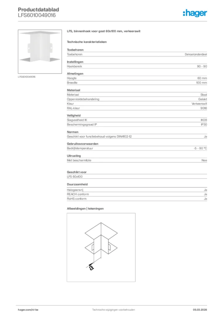 Afbeelding Hager Productdatablad LFS6010049016 | Hager Belgium