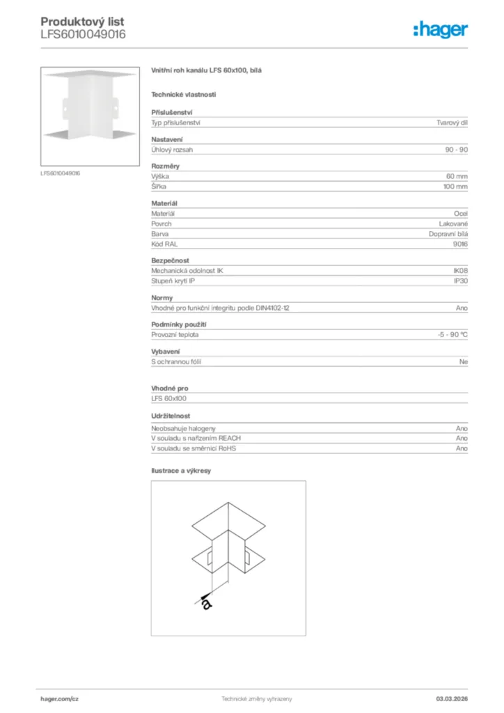 Obrázek Hager Product data sheet LFS6010049016 | Hager