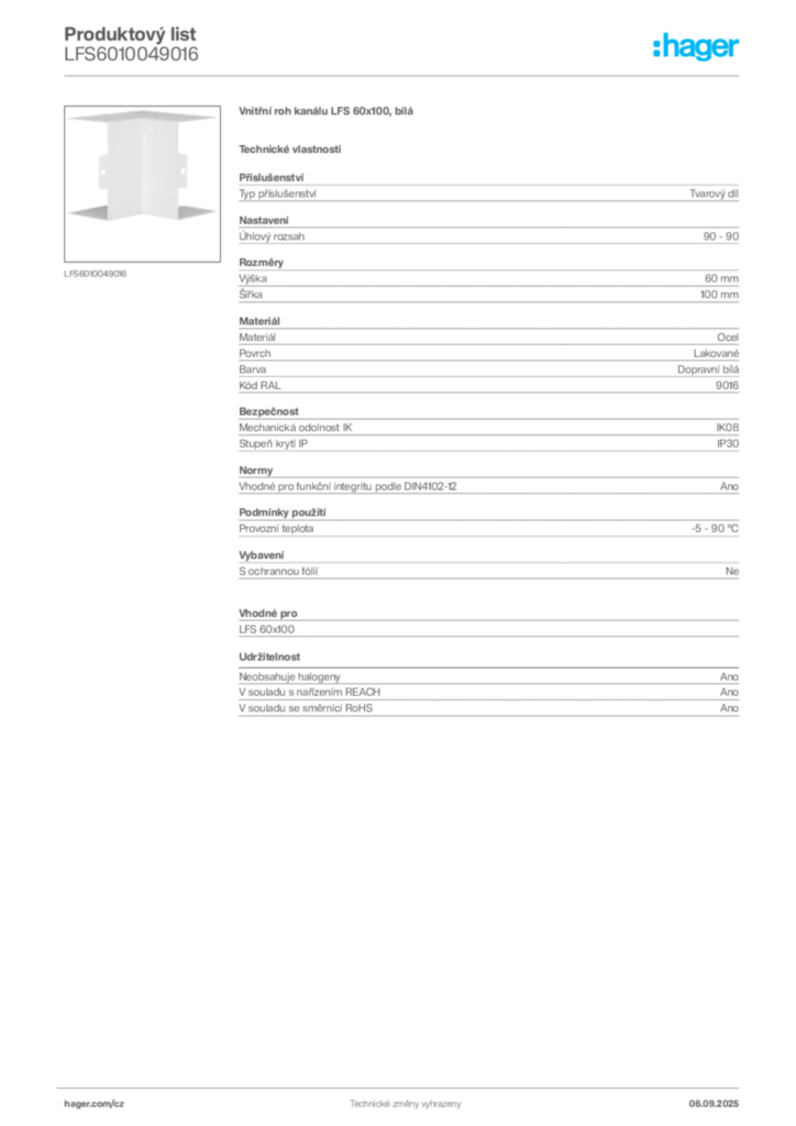 Obrázek Hager Produktový list LFS6010049016 | Hager