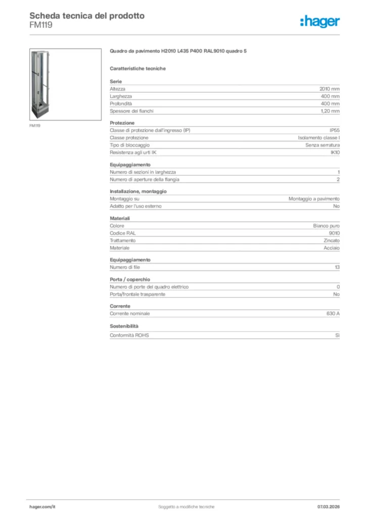 Immagine Hager Scheda tecnica del prodotto FM119 | Hager Italia