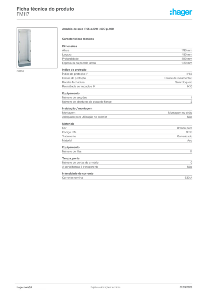 Imagem Hager Ficha técnica do produto FM117 | Hager Portugal