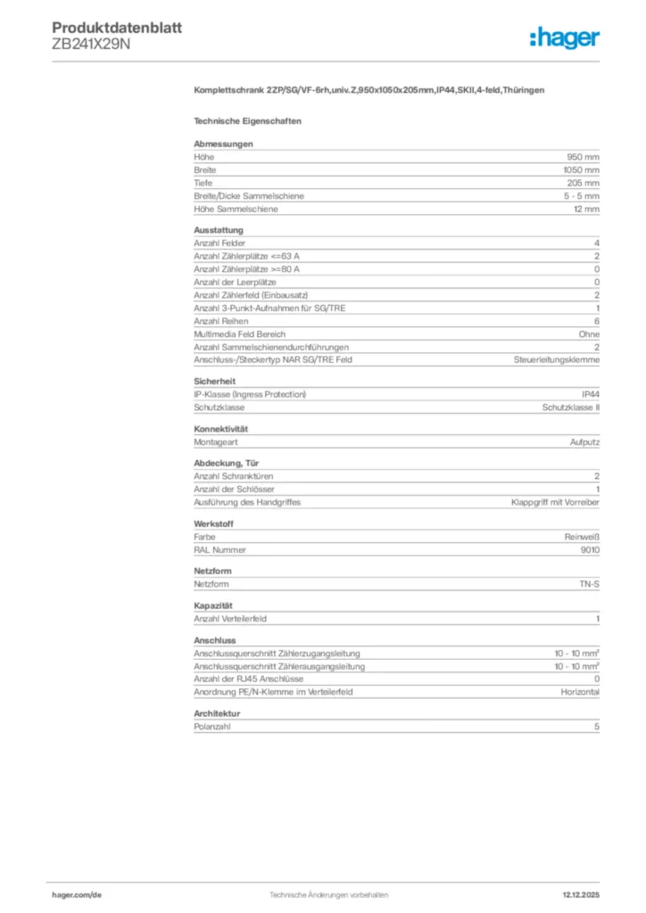 Bild Hager Produktdatenblatt ZB241X29N | Hager Deutschland