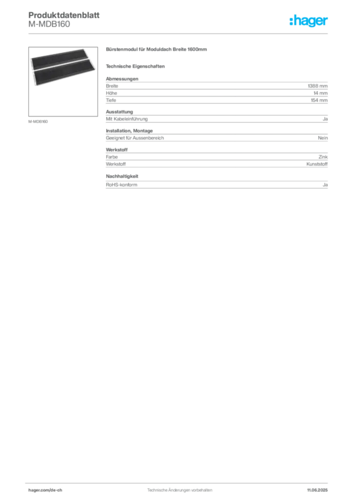 Bild Hager Produktdatenblatt M-MDB160 | Hager Schweiz