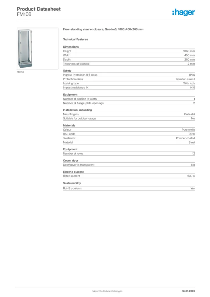 Image Hager Product data sheet FM108  | Hager Africa