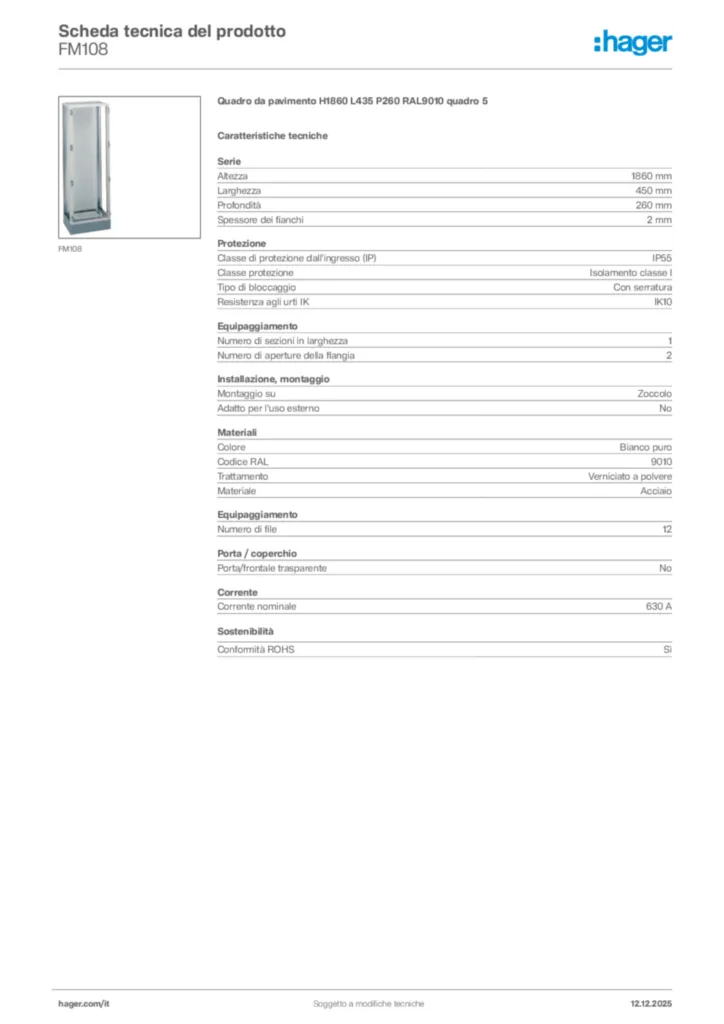Immagine Hager Scheda tecnica del prodotto FM108 | Hager Italia