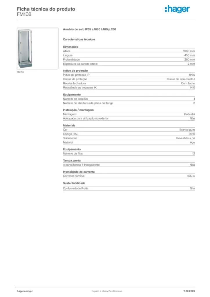 Imagem Hager Ficha técnica do produto FM108 | Hager Portugal