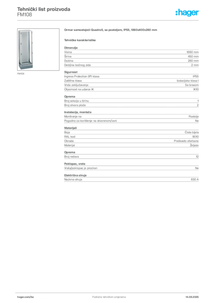Slika Hager Product data sheet FM108  | Hager
