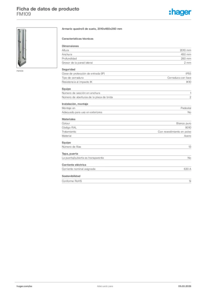 Imagen Hager Ficha de datos de producto FM109 | Hager España