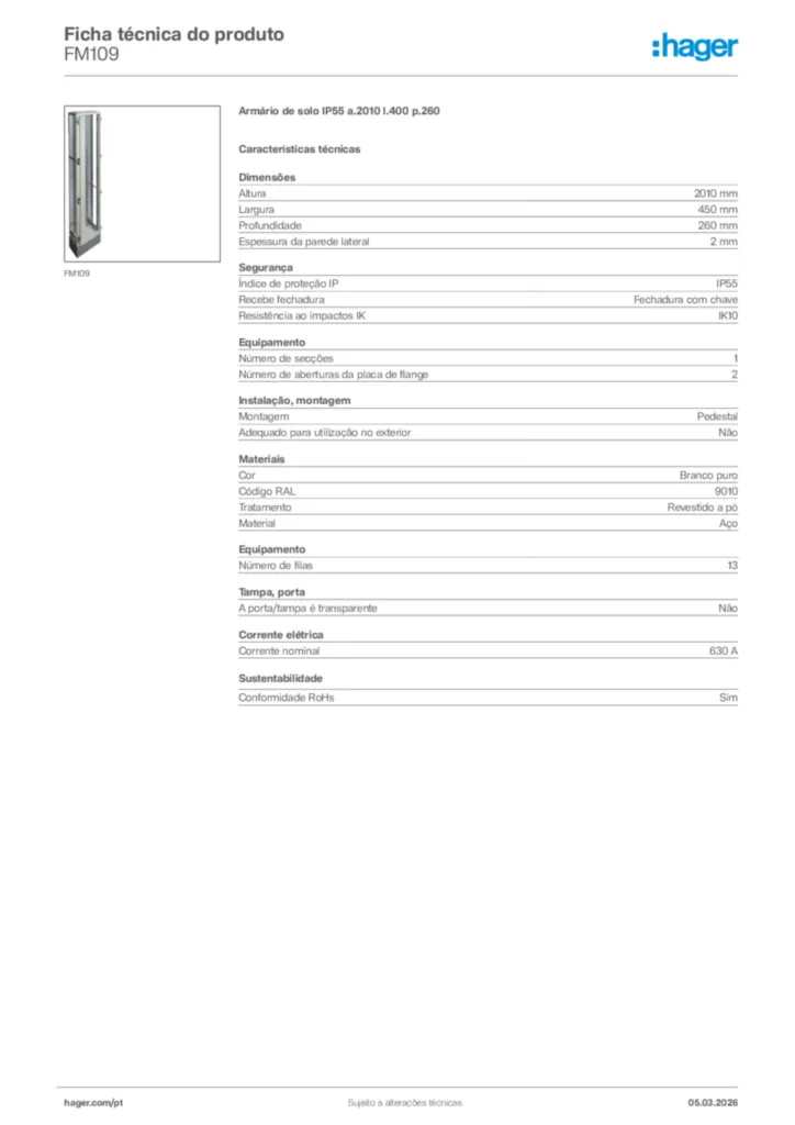 Imagem Hager Ficha técnica do produto FM109 | Hager Portugal