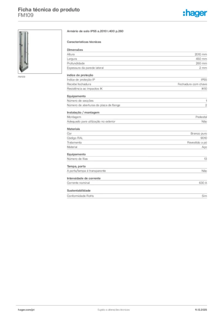 Imagem Hager Ficha técnica do produto FM109 | Hager Portugal