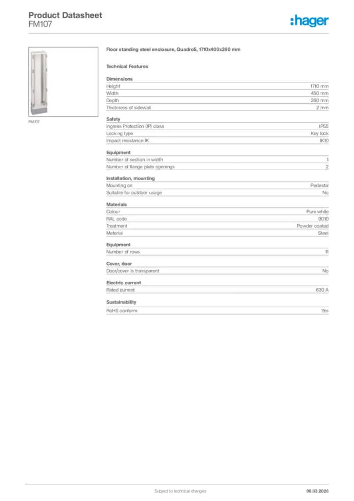 Image Hager Product data sheet FM107  | Hager Africa
