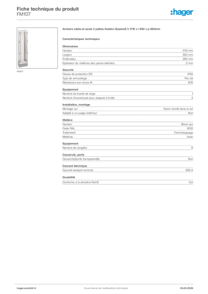 Image Hager Fiche technique du produit FM107 | Hager Afrique