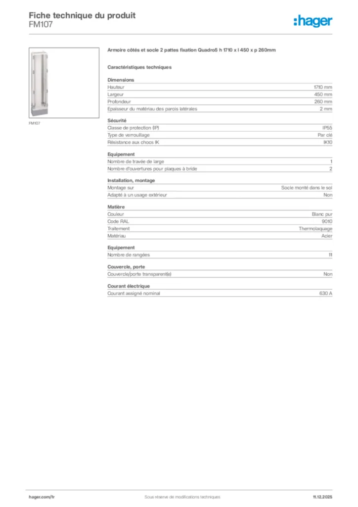 Image Hager Fiche technique du produit FM107 | Hager France