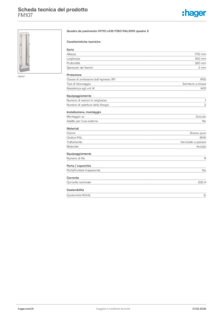 Immagine Hager Scheda tecnica del prodotto FM107 | Hager Italia