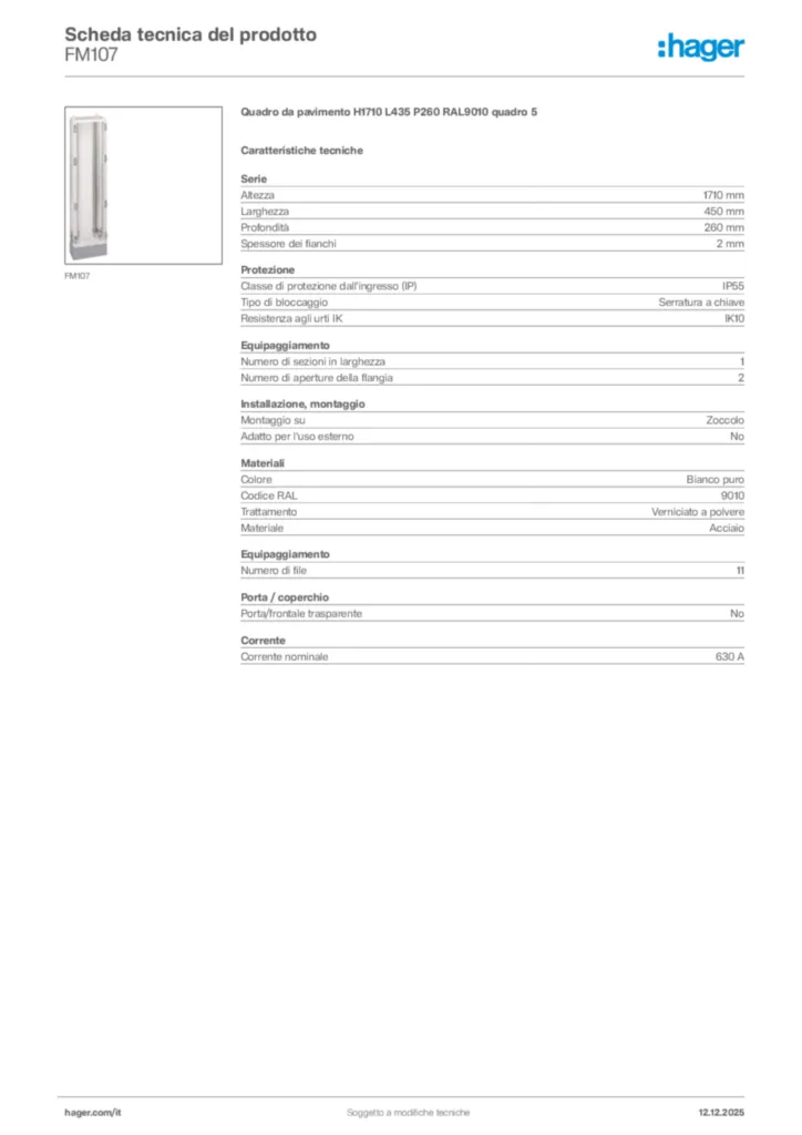 Immagine Hager Scheda tecnica del prodotto FM107 | Hager Italia