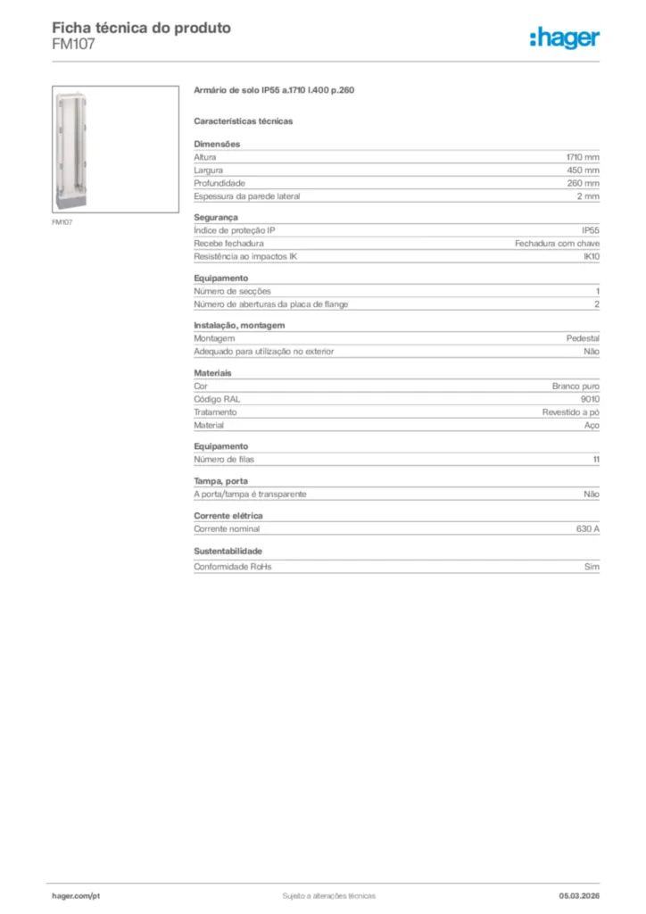 Imagem Hager Ficha técnica do produto FM107 | Hager Portugal