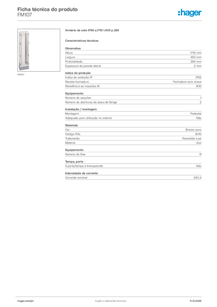 Imagem Hager Ficha técnica do produto FM107 | Hager Portugal