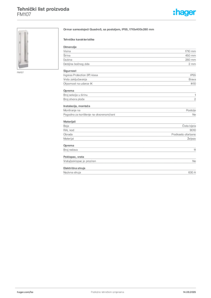 Slika Hager Product data sheet FM107  | Hager