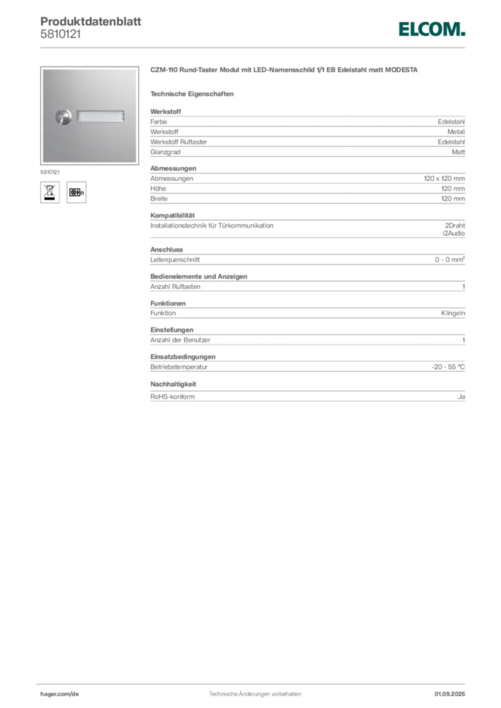 Bild Elcom Produktdatenblatt 5810121 | Hager Deutschland