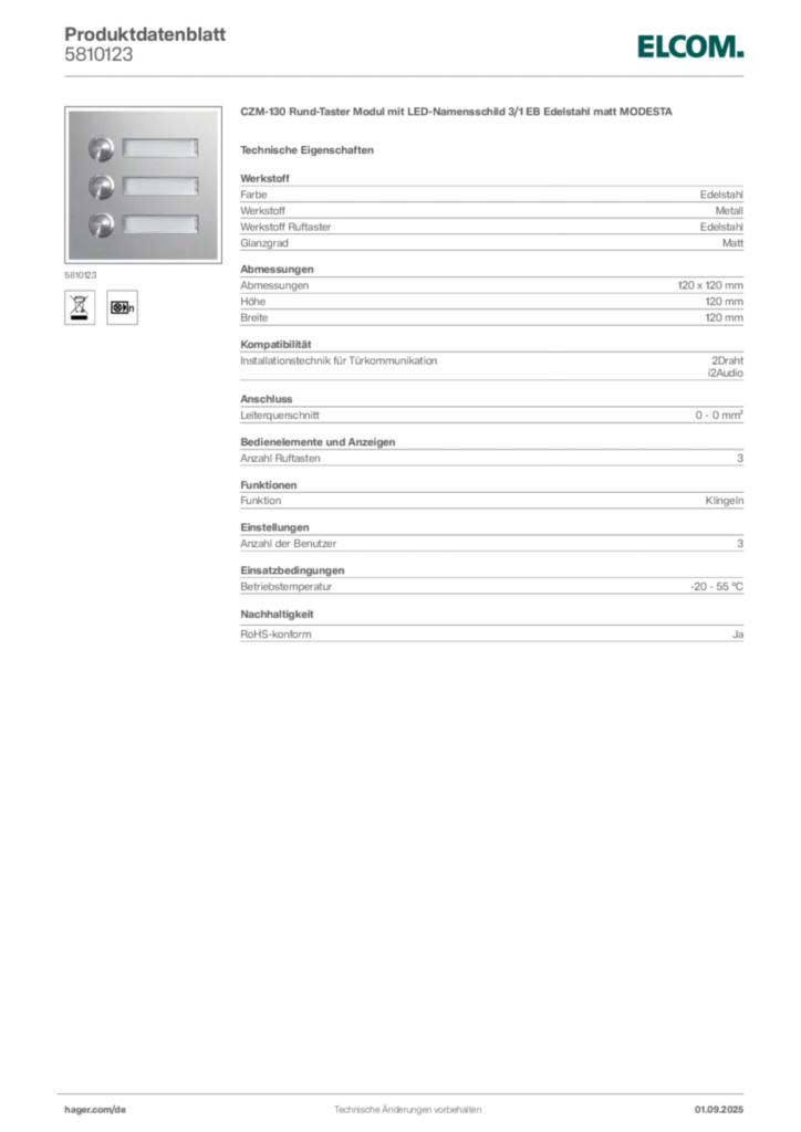Bild Elcom Produktdatenblatt 5810123 | Hager Deutschland