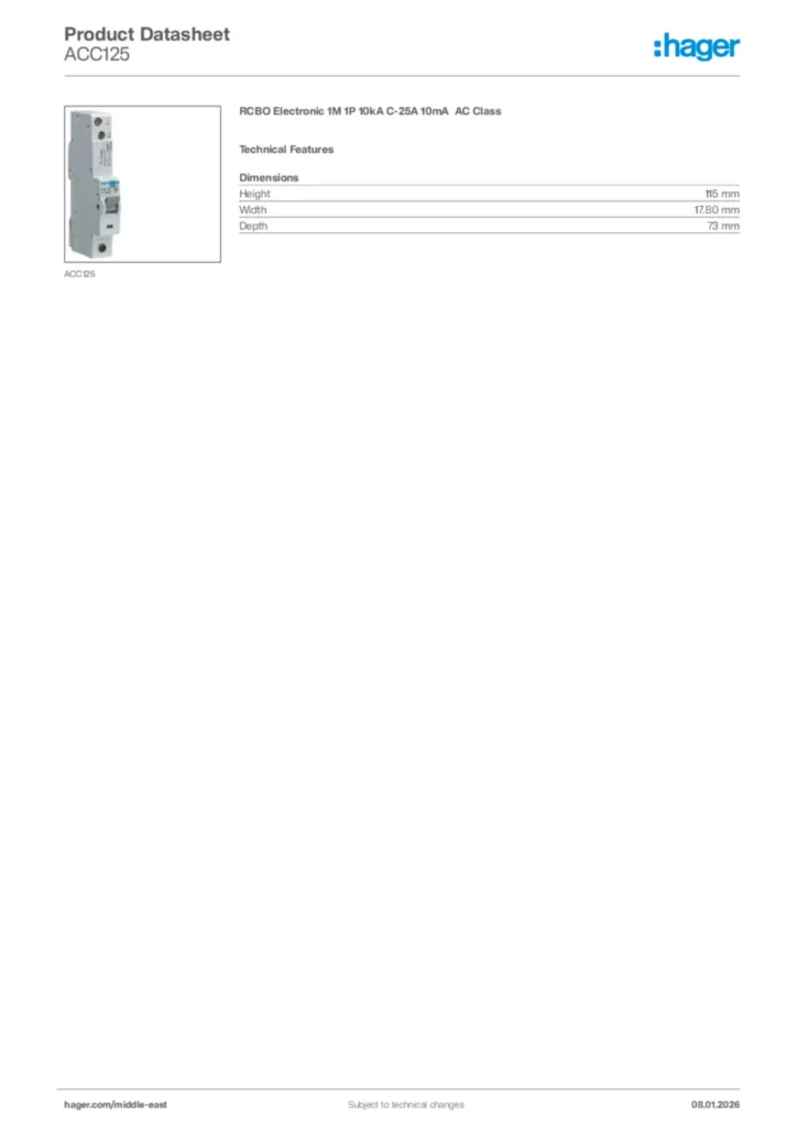 Image Hager Product data sheet ACC125  | Hager