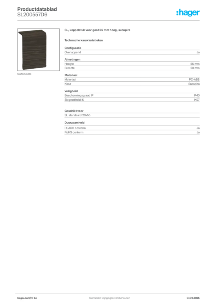 Afbeelding Hager Productdatablad SL200557D6 | Hager Belgium