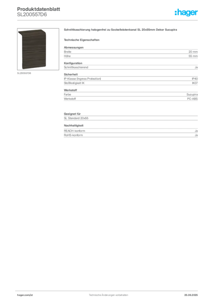 Bild Hager Produktdatenblatt SL200557D6 | Hager Deutschland