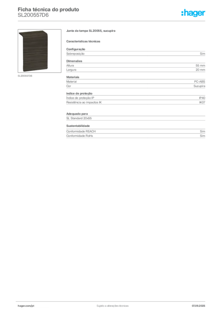 Imagem Hager Ficha técnica do produto SL200557D6 | Hager Portugal