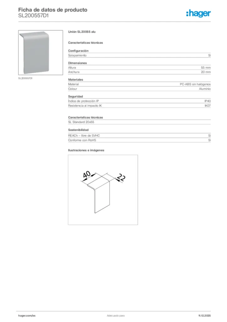 Imagen Hager Ficha de datos de producto SL200557D1 | Hager España