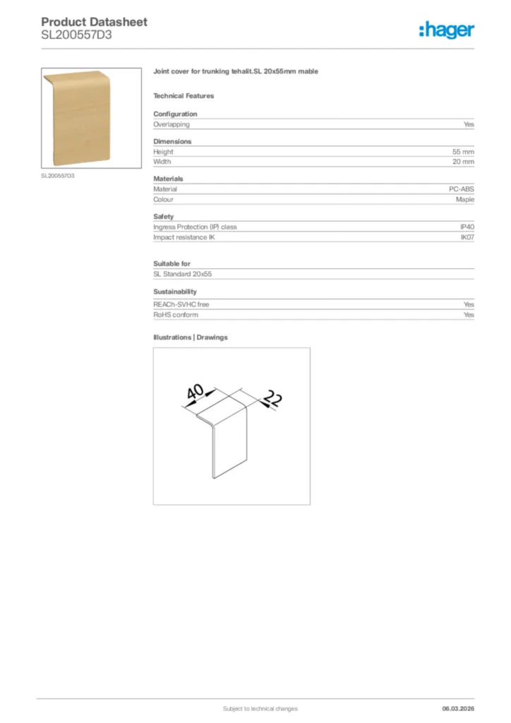 Image Hager Product data sheet SL200557D3  | Hager Africa