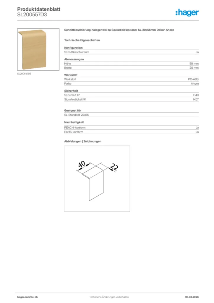 Bild Hager Produktdatenblatt SL200557D3 | Hager Schweiz
