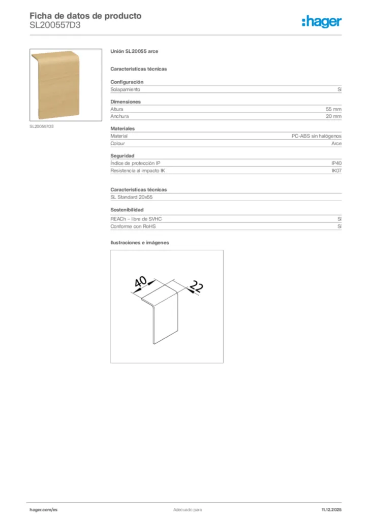 Imagen Hager Ficha de datos de producto SL200557D3 | Hager España