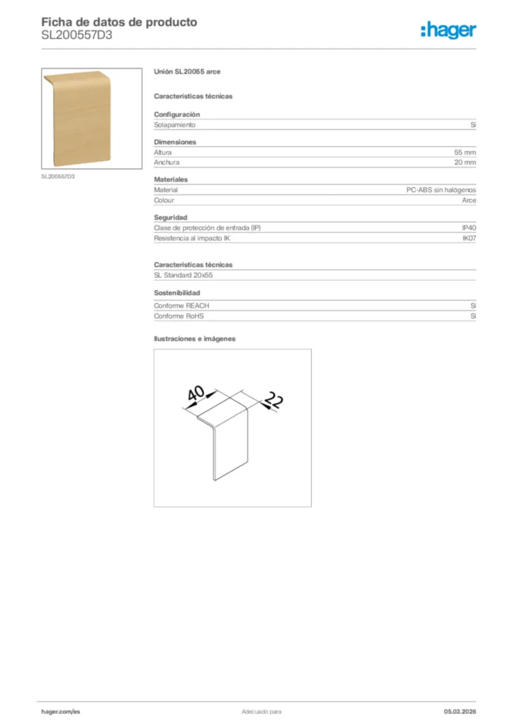 Imagen Hager Ficha de datos de producto SL200557D3 | Hager España