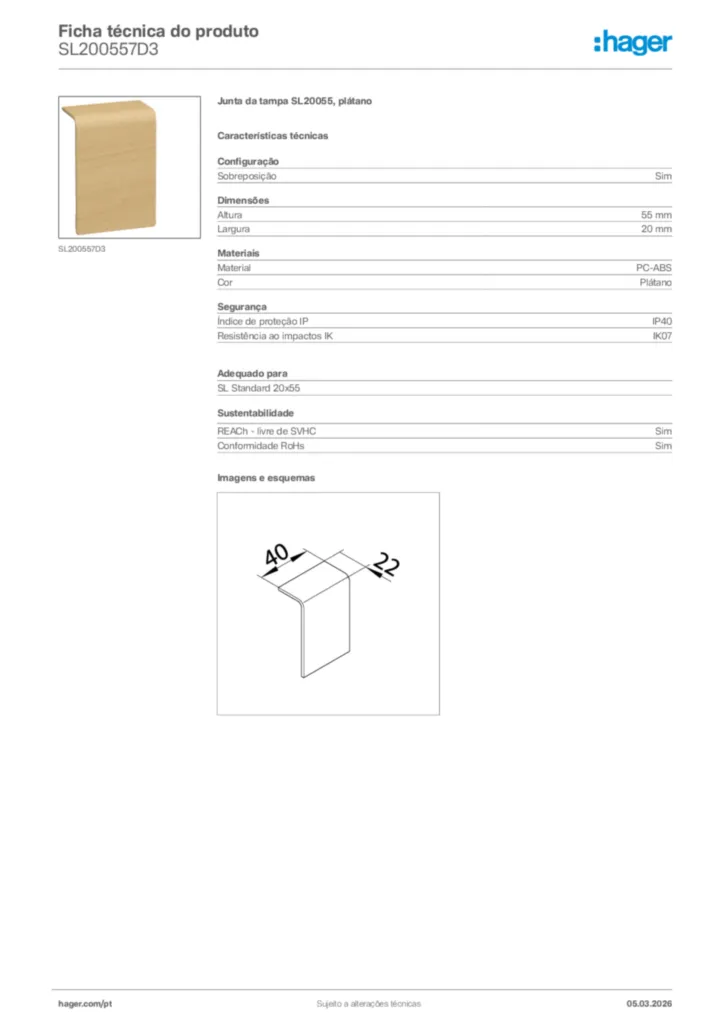 Imagem Hager Ficha técnica do produto SL200557D3 | Hager Portugal