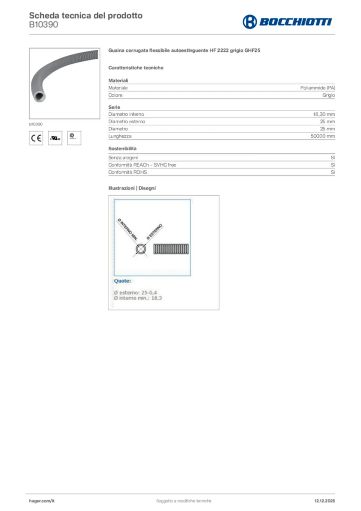 Immagine Bocchiotti Scheda tecnica del prodotto B10390 | Hager Italia