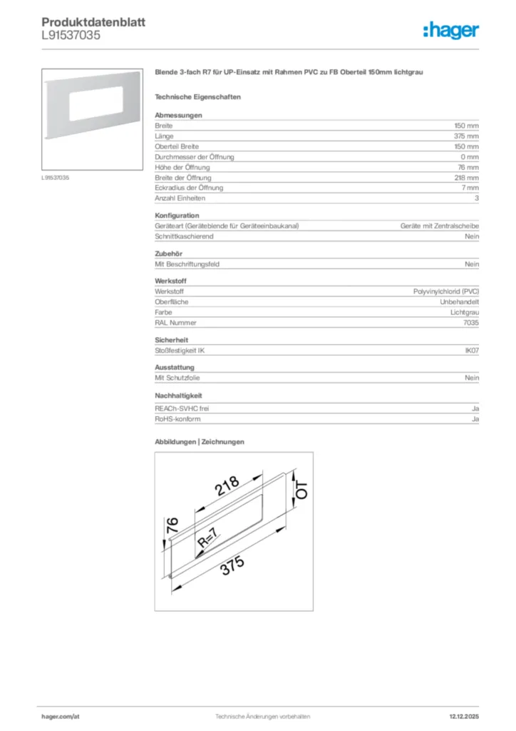 Bild Hager Produktdatenblatt L91537035 | Hager Deutschland