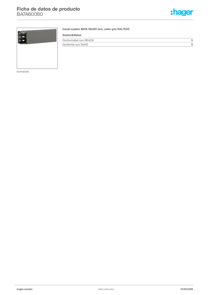 Imagen Hager Ficha de datos de producto BA7A60080 | Hager España