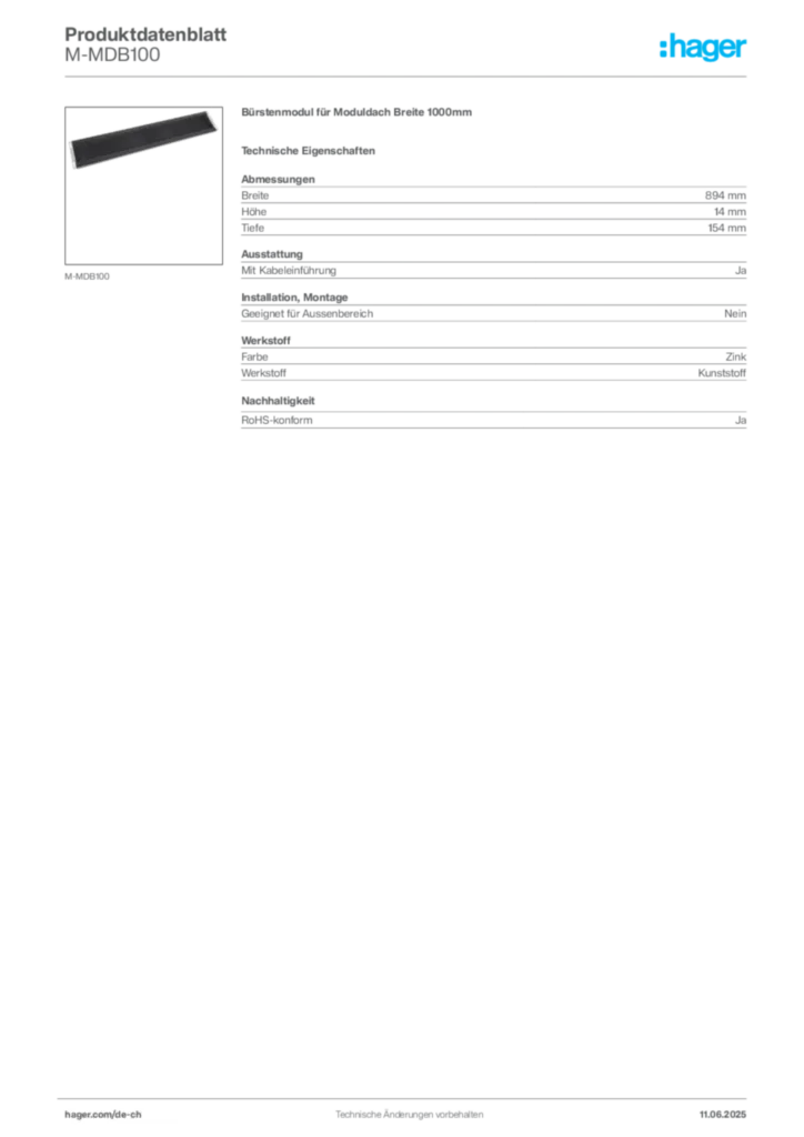 Bild Hager Produktdatenblatt M-MDB100 | Hager Schweiz