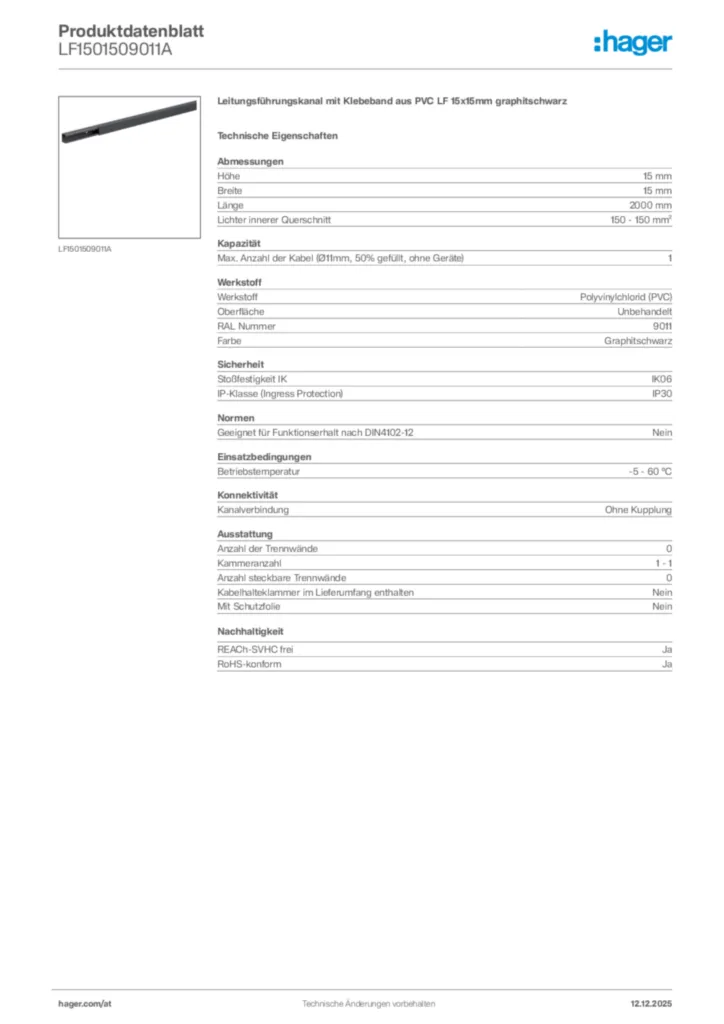 Bild Hager Produktdatenblatt LF1501509011A | Hager Deutschland