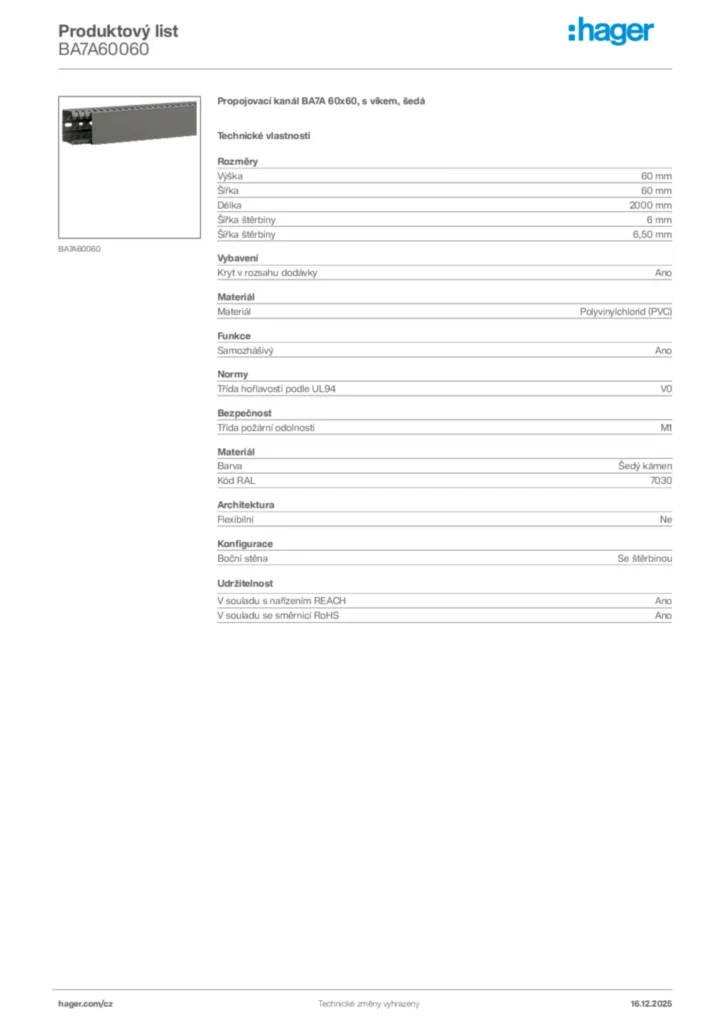 Obrázek Hager Produktový list BA7A60060 | Hager